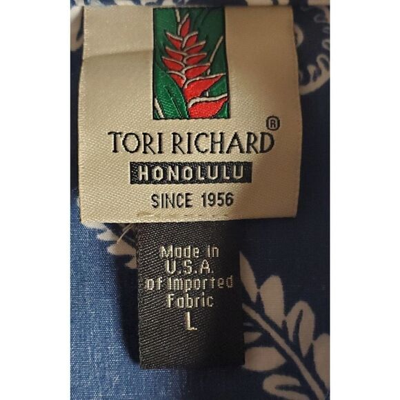 Tori Richard Hawaiian Camp Shirt Size Large Leaf Blue Button Up Short Sleeve - Picture 6 of 9